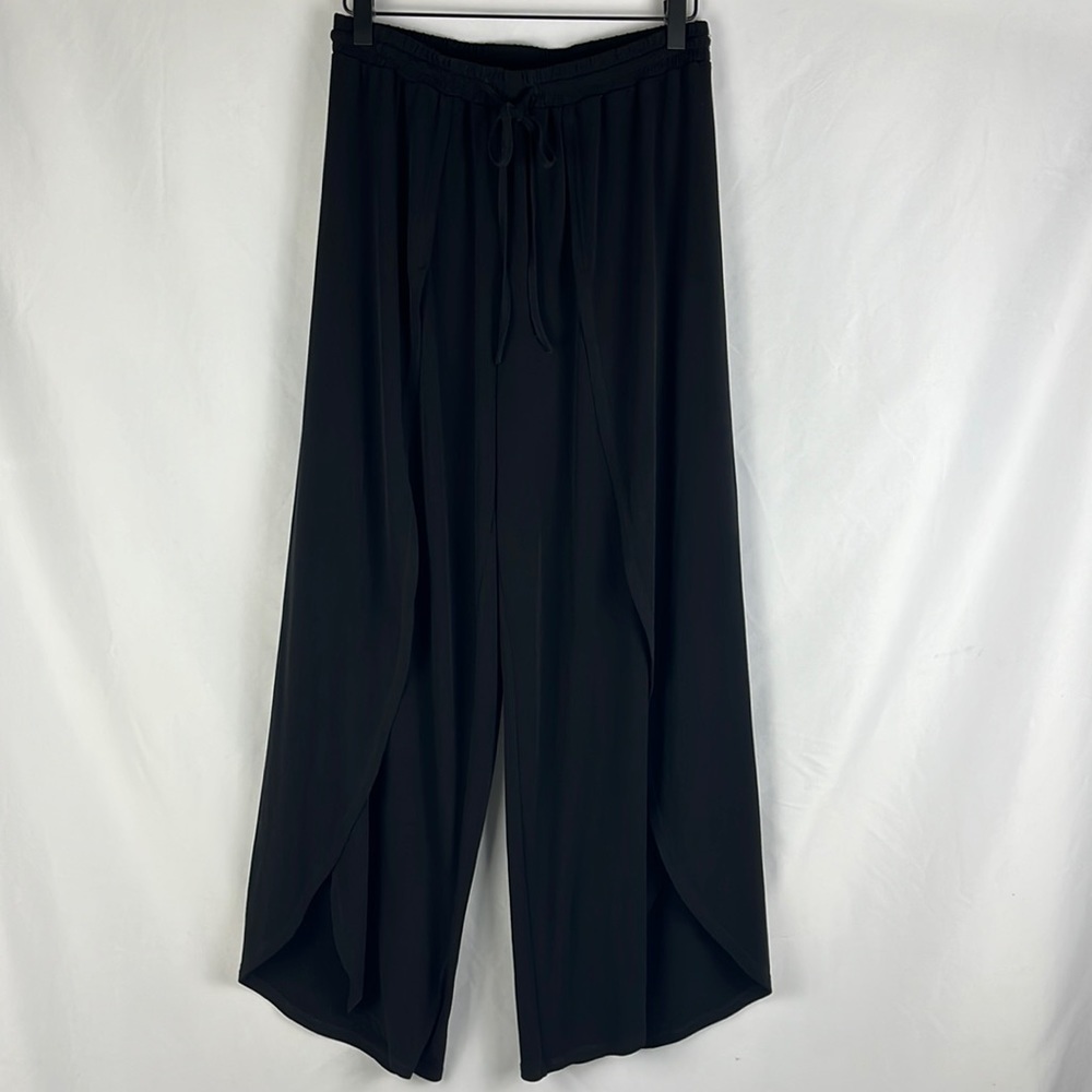 1. State Beachy Split Front Hem Drawstring Pull On Black Pants Womens Size S